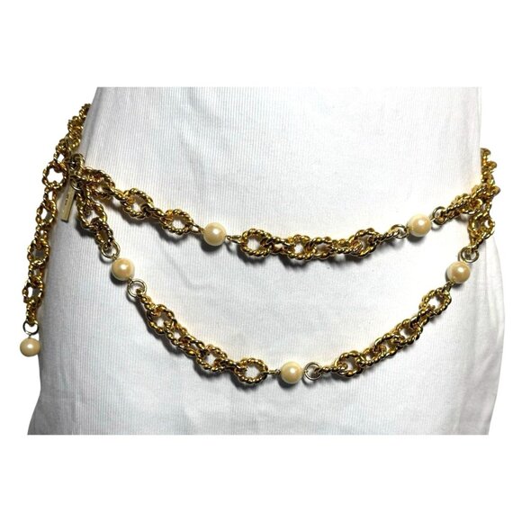 The Limited vintage chunky gold chain belt double layer pearls One size 80's - Picture 1 of 10